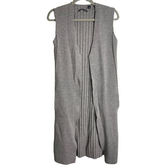 Country Road Australian Wool Open Front Sleeveless Cardigan Gray Lagenlook XS - Picture 1 of 6